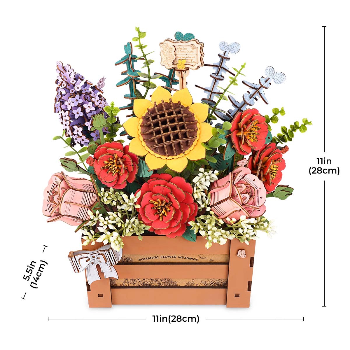 DIY Wooden Flower Bouquet 3D Wooden Puzzle With Wooden Box Kid Xmas Gifts