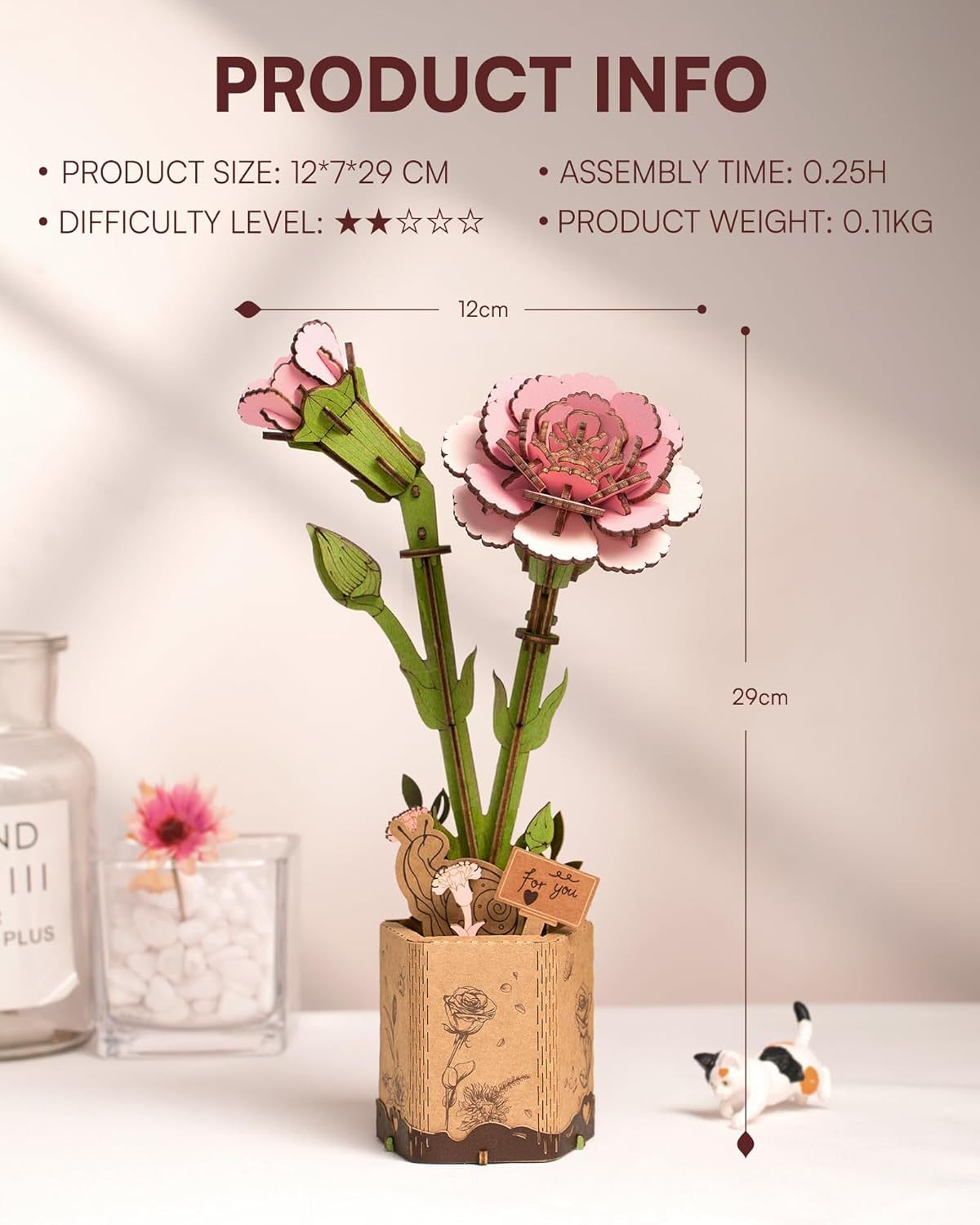 3D Puzzle Flowers Wooden Model Kits For Adults To Build, Artificial Flowers For Decoration, Home Decor Accessories Living Room, Gifts For Women On Valentine's Day & Birthday, TW051