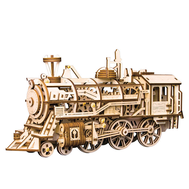 DIY Movable Locomotive Wooden Model Building Kits Assembly Toys Gift