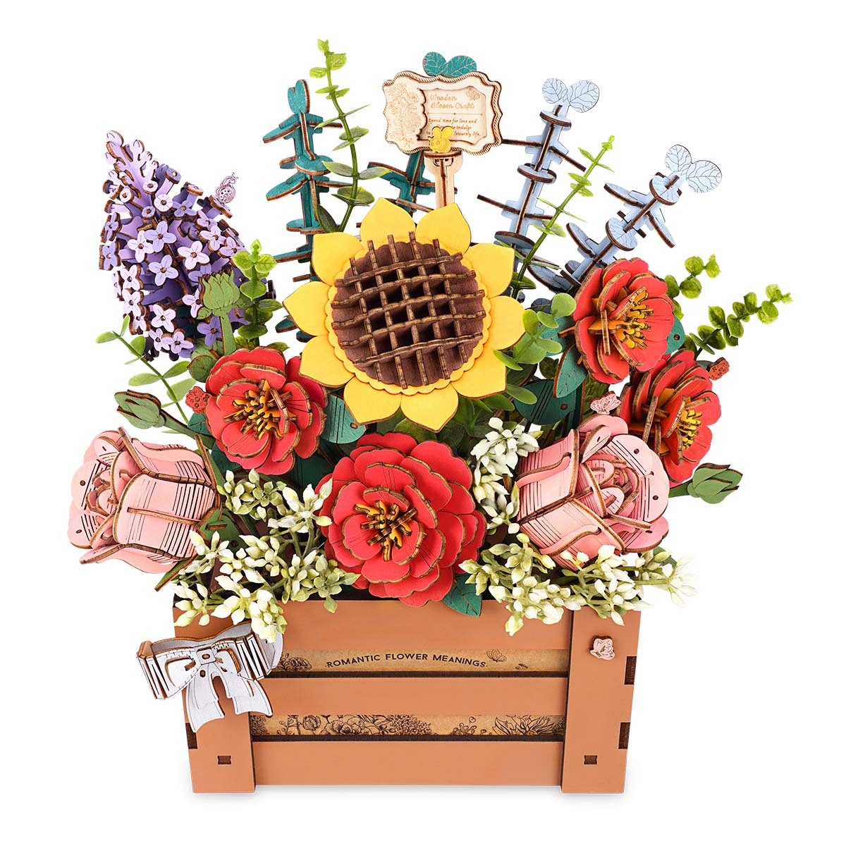 DIY Wooden Flower Bouquet 3D Wooden Puzzle With Wooden Box Kid Xmas Gifts