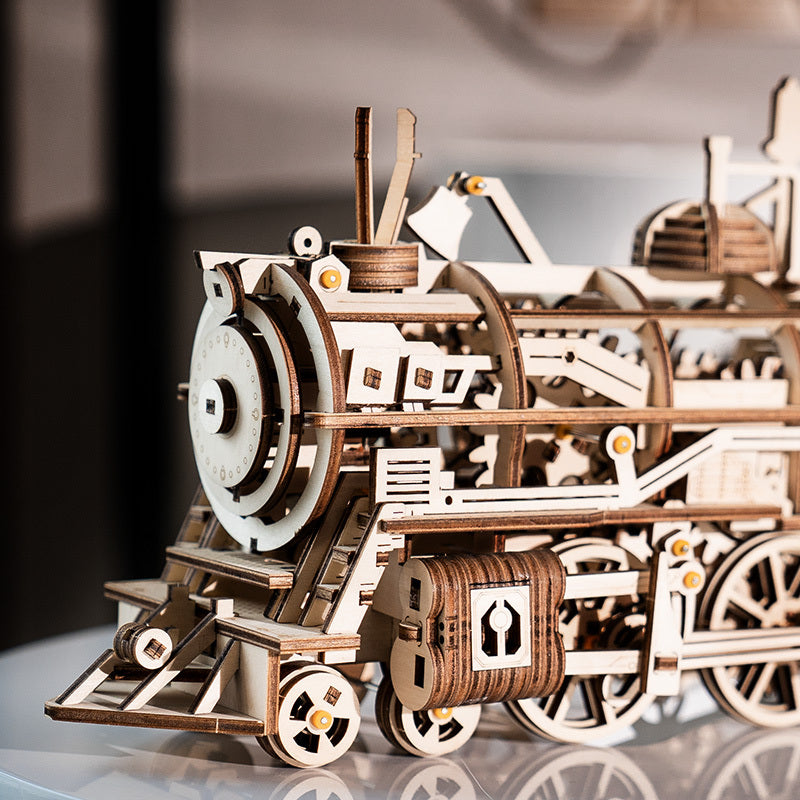 DIY Movable Locomotive Wooden Model Building Kits Assembly Toys Gift