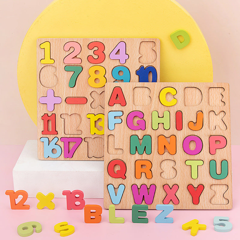 Wooden Numbers Letters Cognitive Pairing Puzzle Board Educational Toys