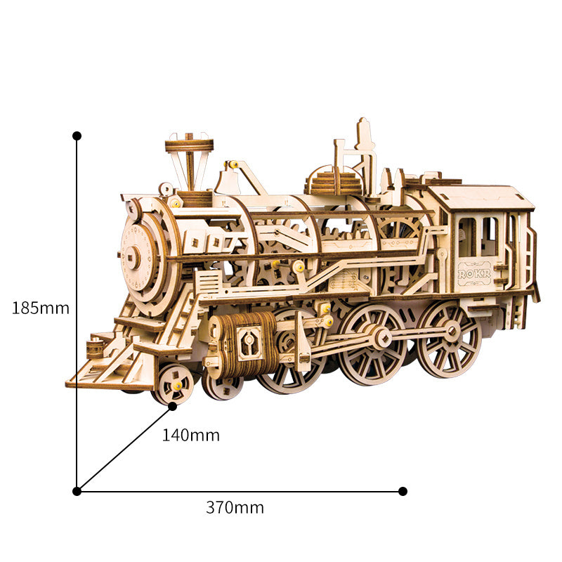 DIY Movable Locomotive Wooden Model Building Kits Assembly Toys Gift