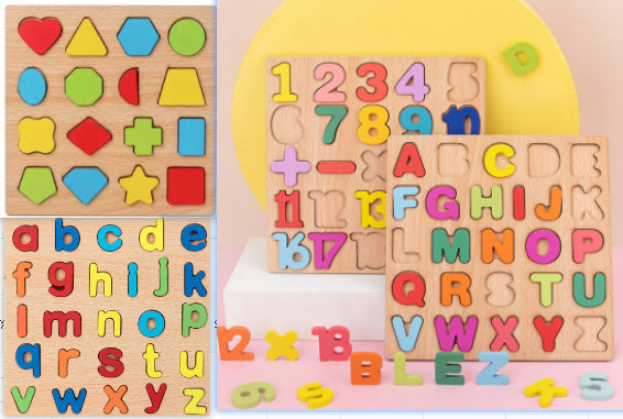 Wooden Numbers Letters Cognitive Pairing Puzzle Board Educational Toys