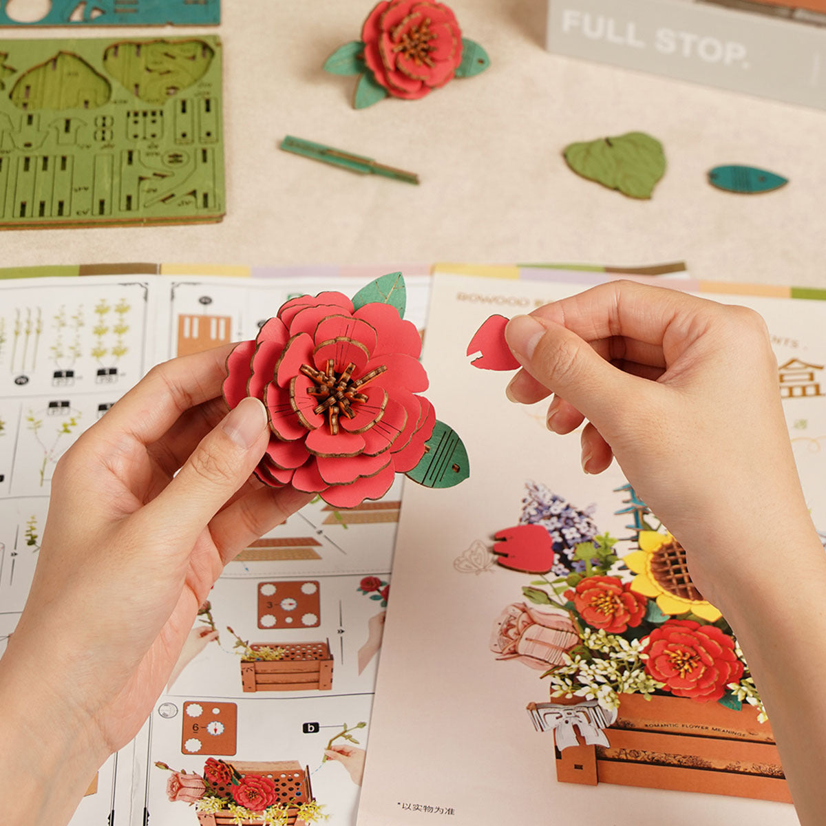 DIY Wooden Flower Bouquet 3D Wooden Puzzle With Wooden Box Kid Xmas Gifts