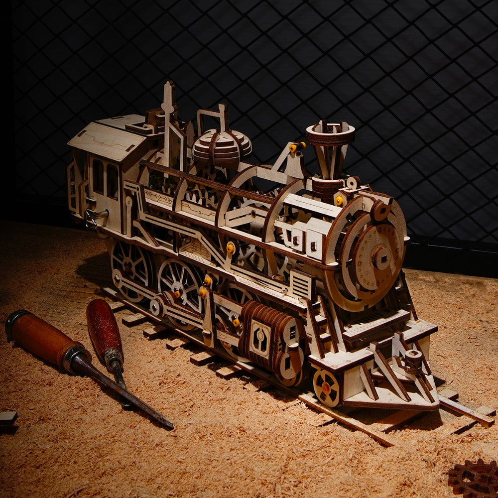 DIY Movable Locomotive Wooden Model Building Kits Assembly Toys Gift