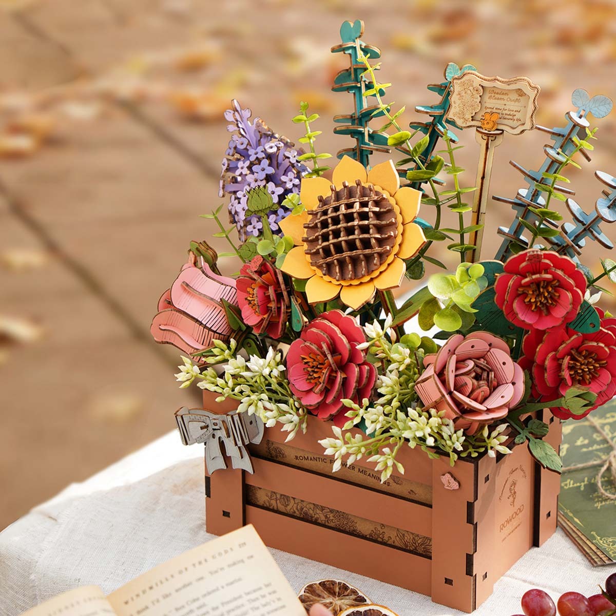 DIY Wooden Flower Bouquet 3D Wooden Puzzle With Wooden Box Kid Xmas Gifts